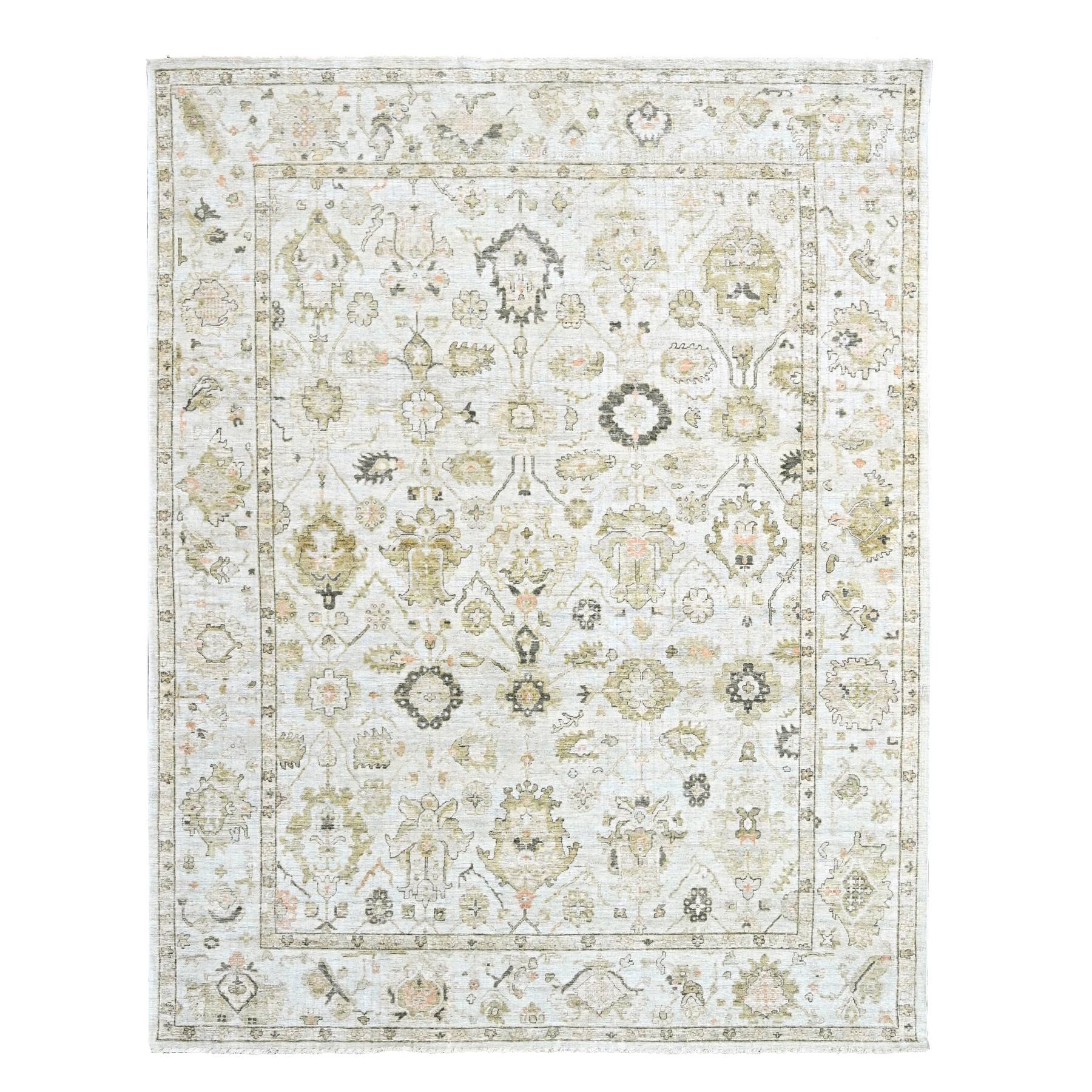 Wevet White, Hand Knotted Persian Zeigler Mahal All Over Design, Sheared Low, 100% Wool, Distressed Look Shaved Thin, Oriental Rug